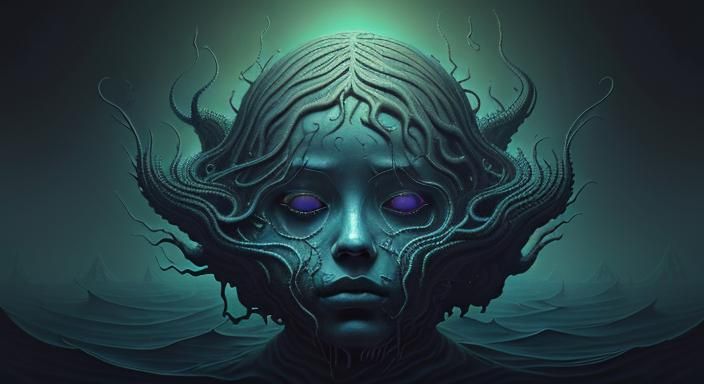 Cosmic Horror Floating Head in Surreal Style