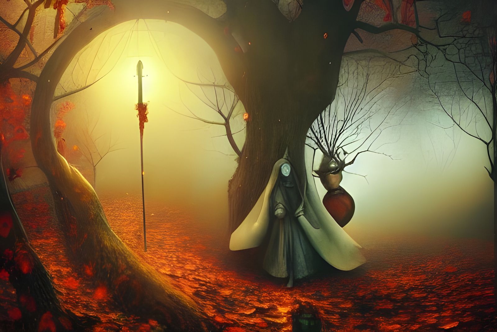 Surreal Autumn Landscape in Digital Illustration Style