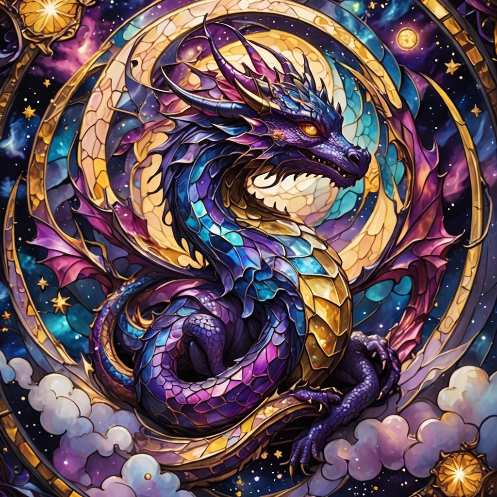 Luminescent Space Dragon Sleeping Among the Stars