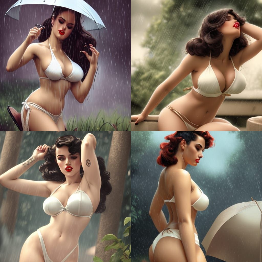 Rainy Pin-Up Girl, Digital Art Style
