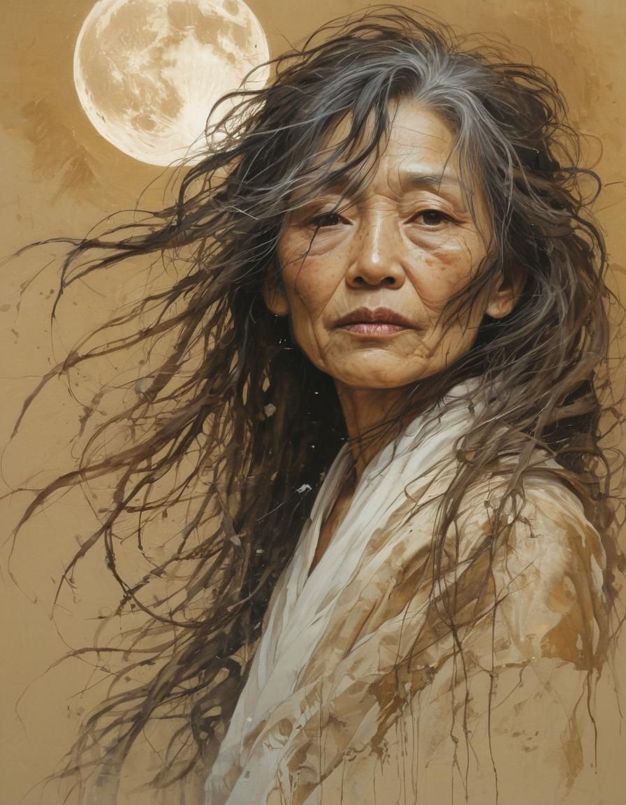 Dystopian Impressionism: Japanese Woman in Desert Oasis