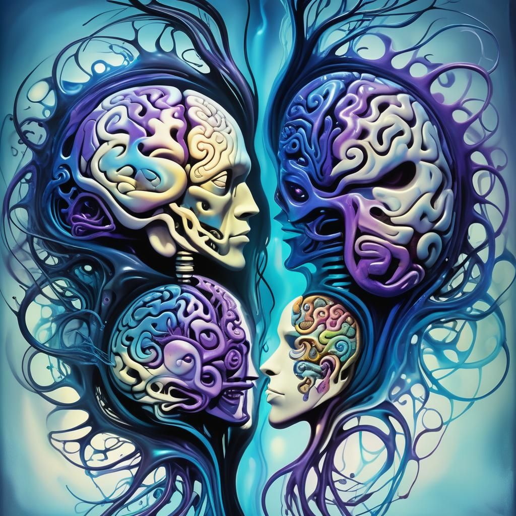 Surreal Brain Hemispheres Merge in Dreamscape