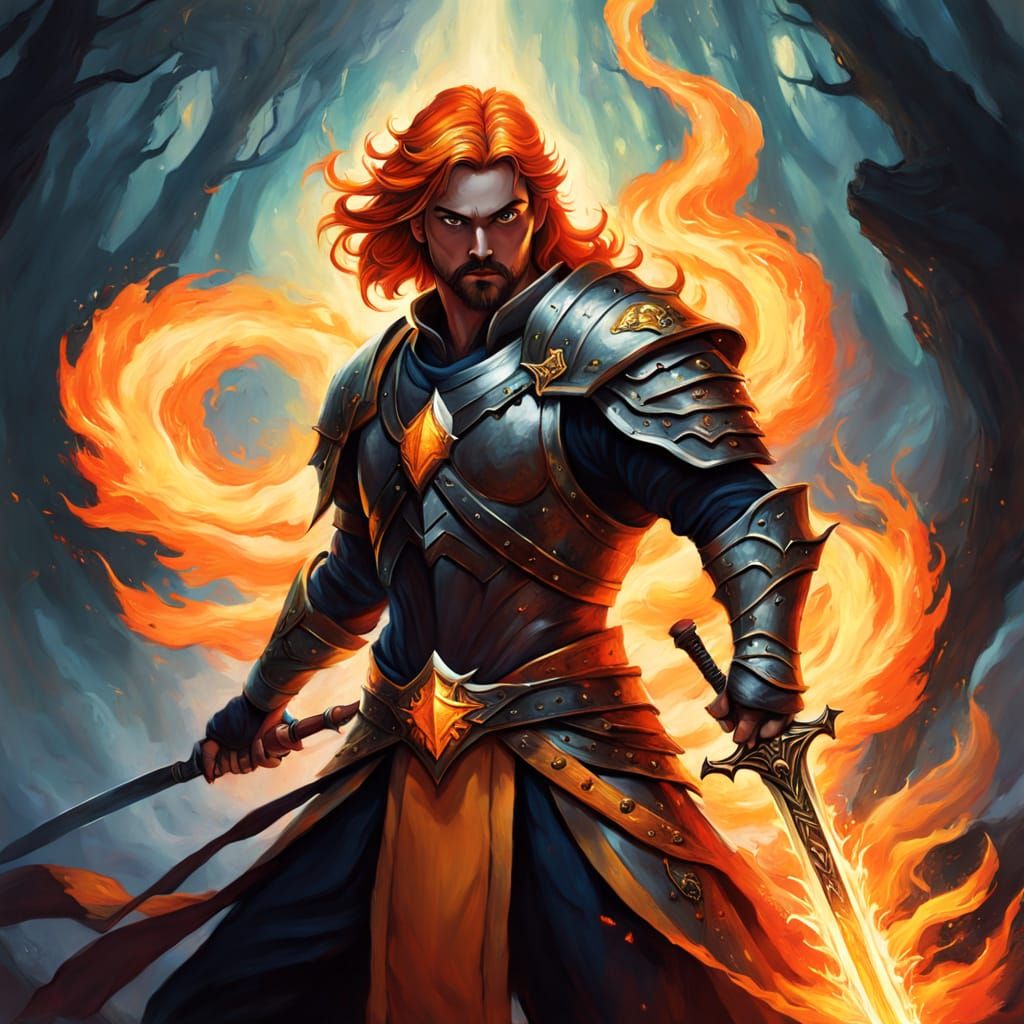 Hero with Blazing Sword Gouache Concept Art