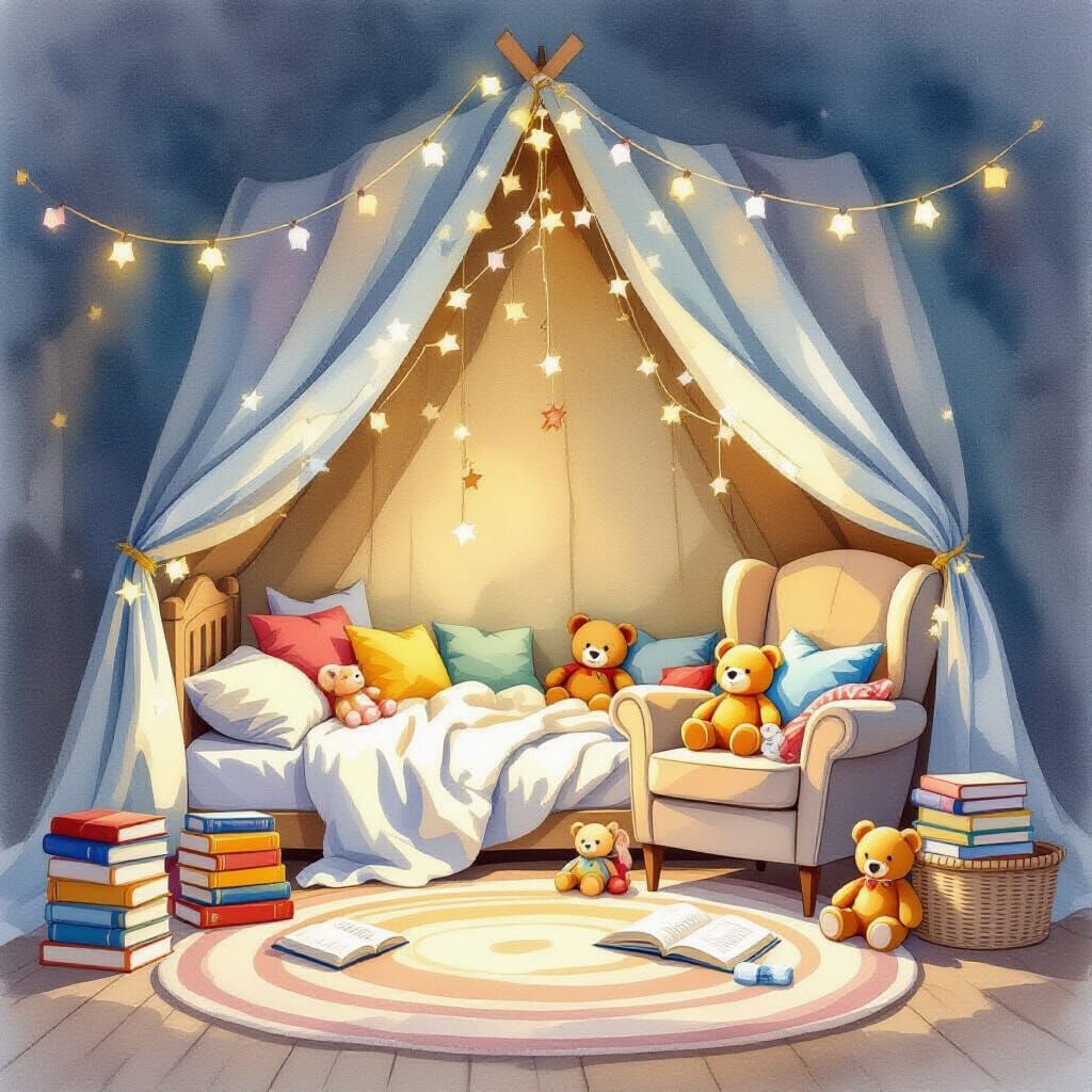 Magical Reading Nook in Watercolor Style