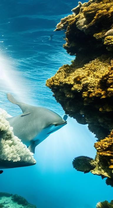 Dolphins Swimming in Ocean Sunlight: Photorealistic 8K