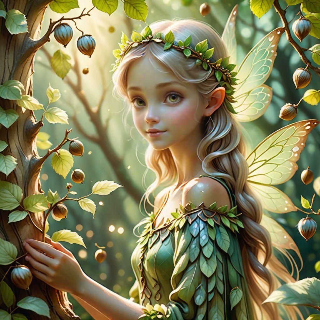 Whimsical Hazelnut Tree Sprite