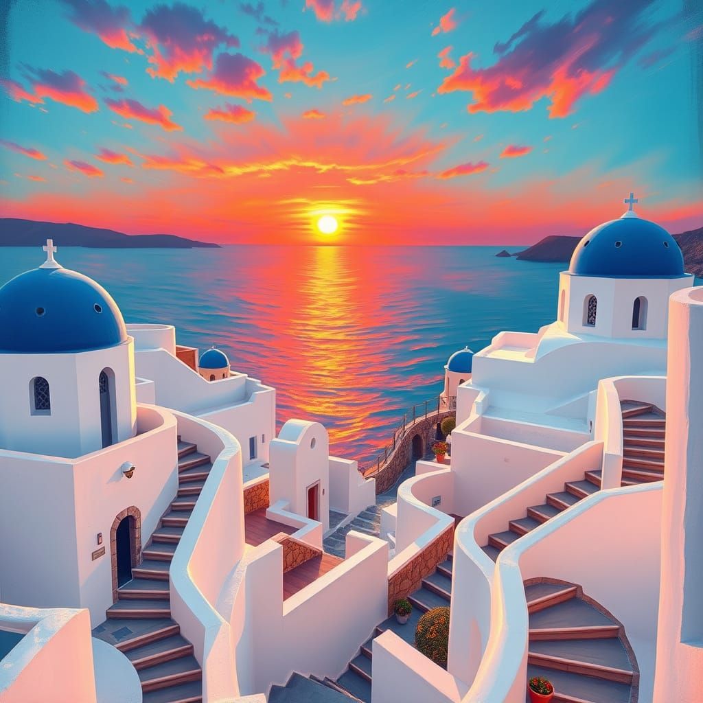 Prominent bridges connecting Santorini homes with a fierce s...