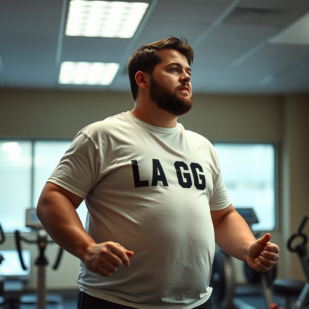 Overweight Man Doing Push-ups, in Lo-fi Style