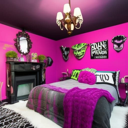 nymphadora tonks Themed penthouse with Punk rock pink walls with purple accents& Black accents& Punk rock pink furniture...