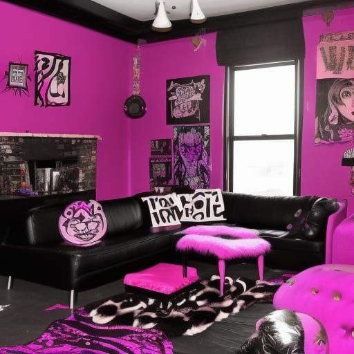 nymphadora tonks Themed penthouse with Punk rock pink walls with purple accents& Black accents& Punk rock pink furniture...