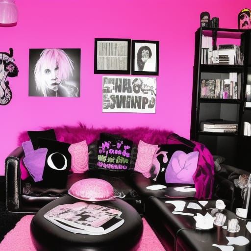 nymphadora tonks Themed penthouse with Punk rock pink walls with purple accents& Black accents& Punk rock pink furniture...