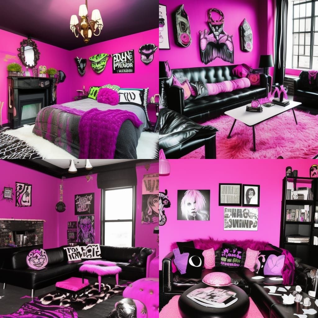 nymphadora tonks Themed penthouse with Punk rock pink walls with purple accents& Black accents& Punk rock pink furniture...
