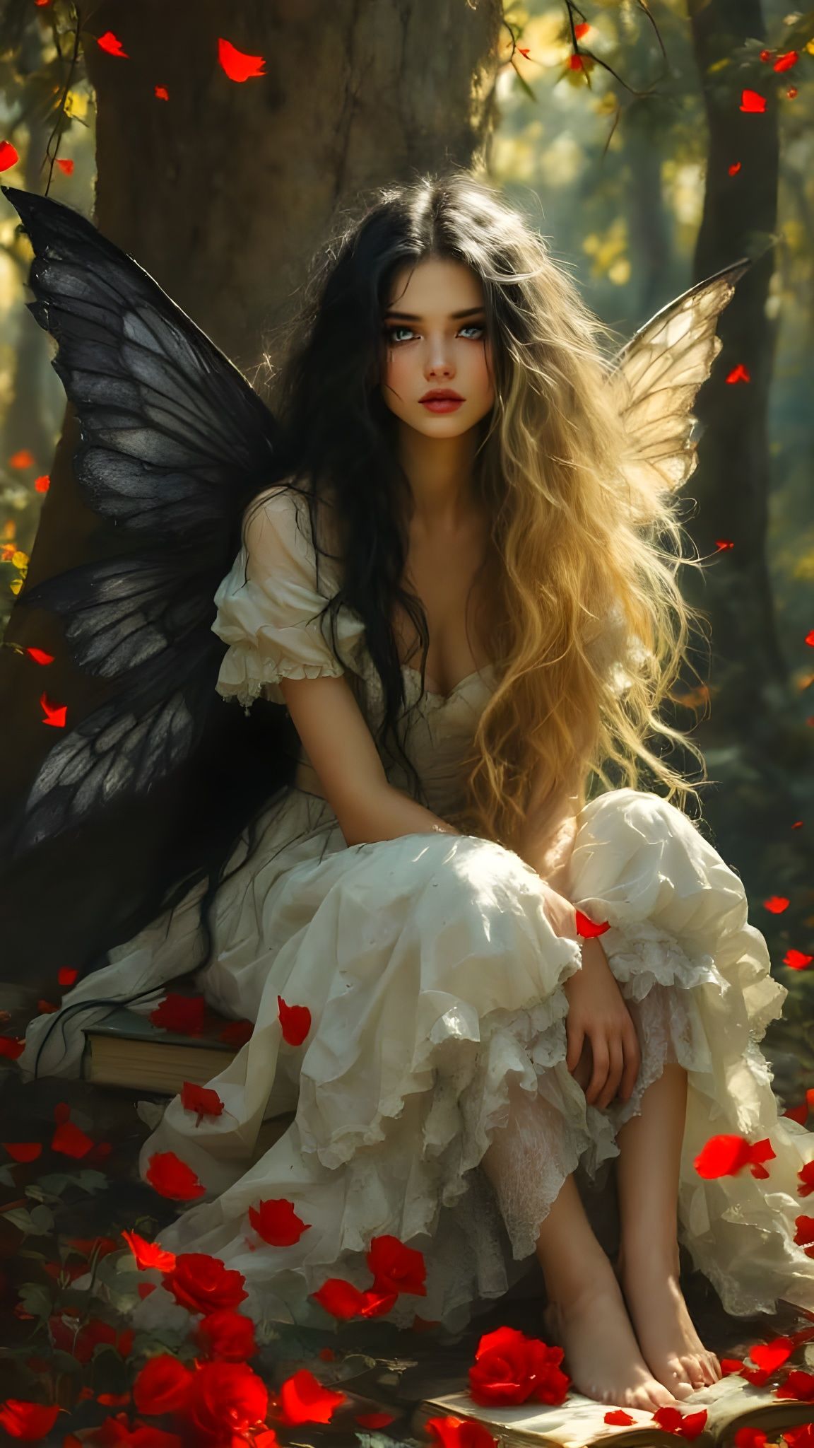 Pre-Raphaelite Beauty with Fairy Wings in Whimsical Wonderla...