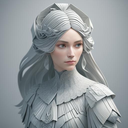 Intricate Origami Maiden 3D Art Portrait