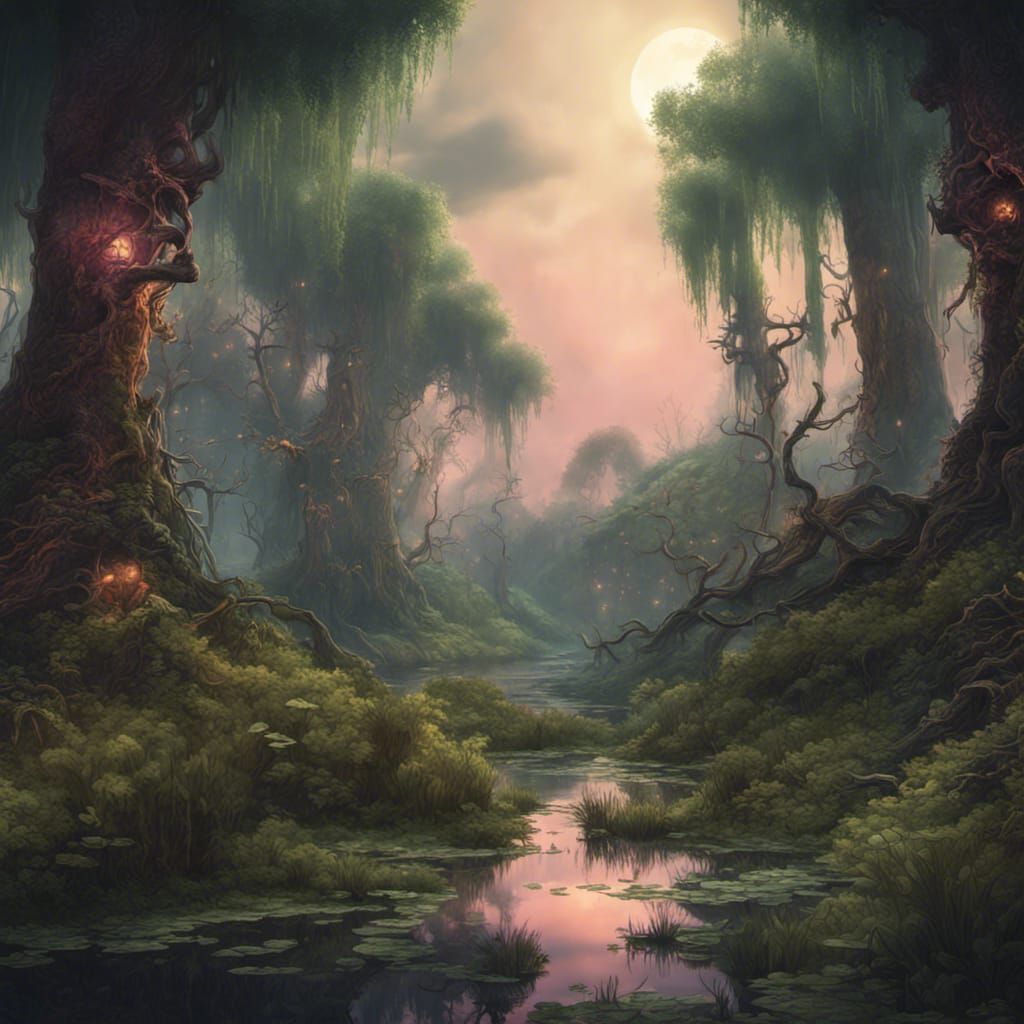 Moonlit Swamp Sacred Grove in 2D Overlay
