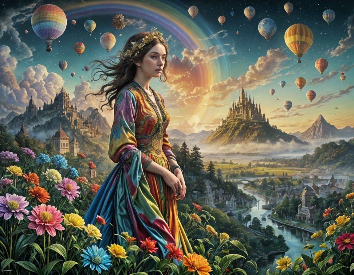 Rainbow Fractal Dreamscape in Art Deco Style