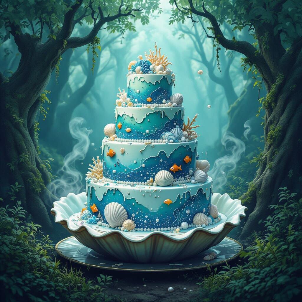 Enchanted Forest: Fantasy Ocean Cake, Hyperdetailed Concept ...