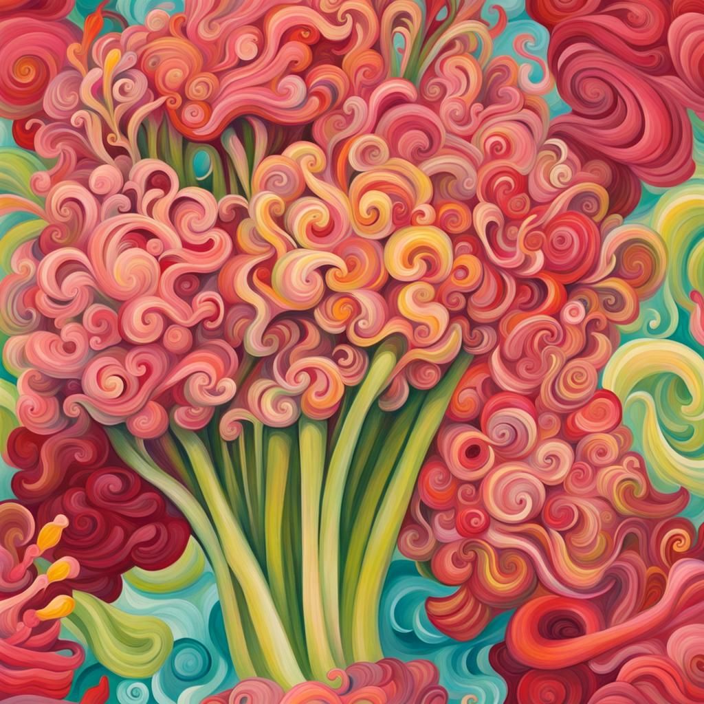Vibrant Gouache Rhubarb Bouquet in Candyland