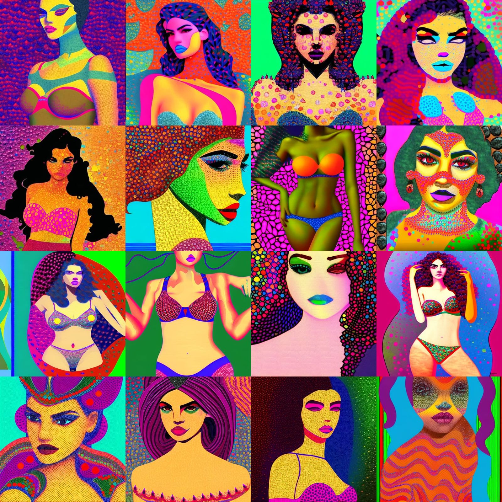 Bikini Woman in Pointillist Digital Art