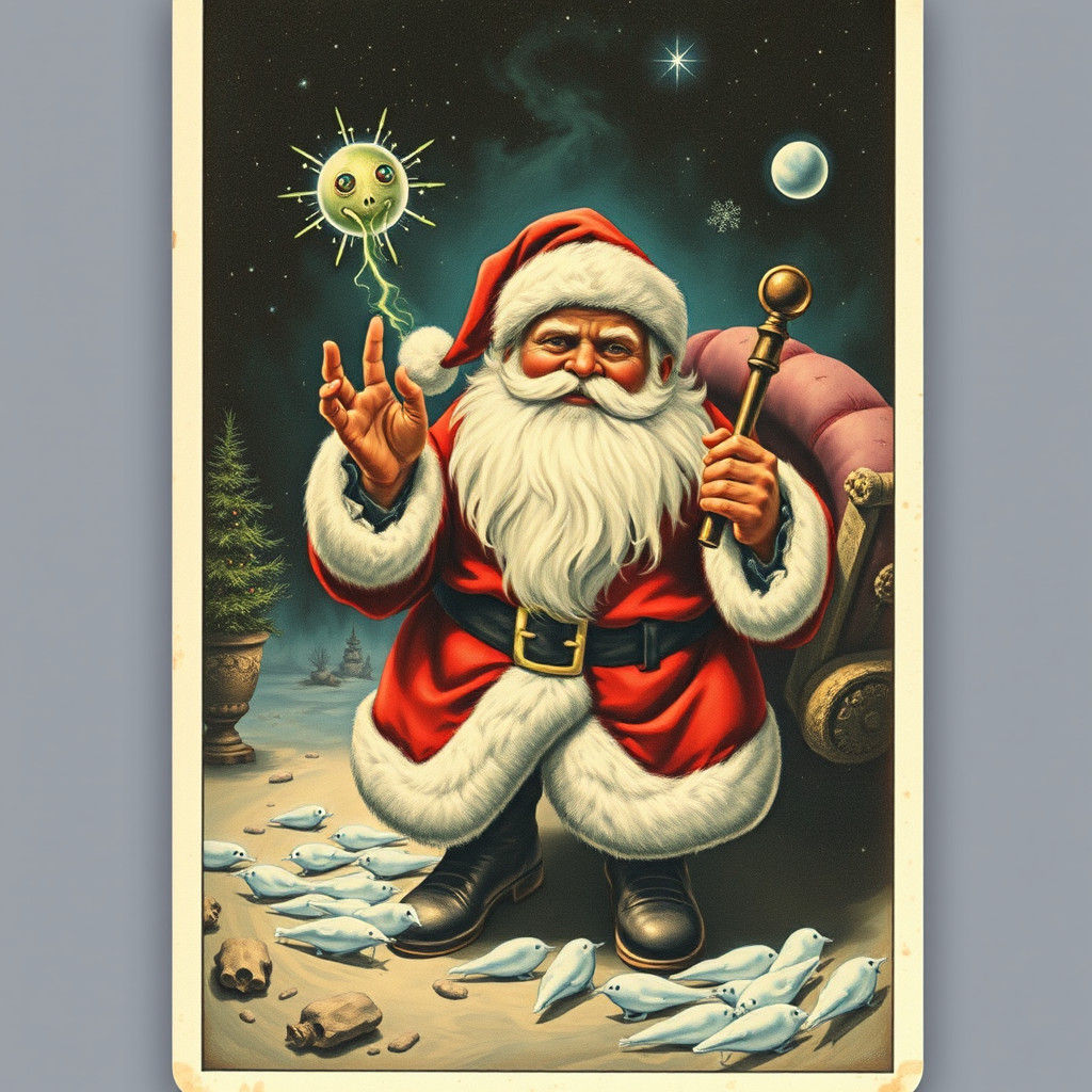 Santa's Hallucinatory Trip: A Surreal Vintage Card