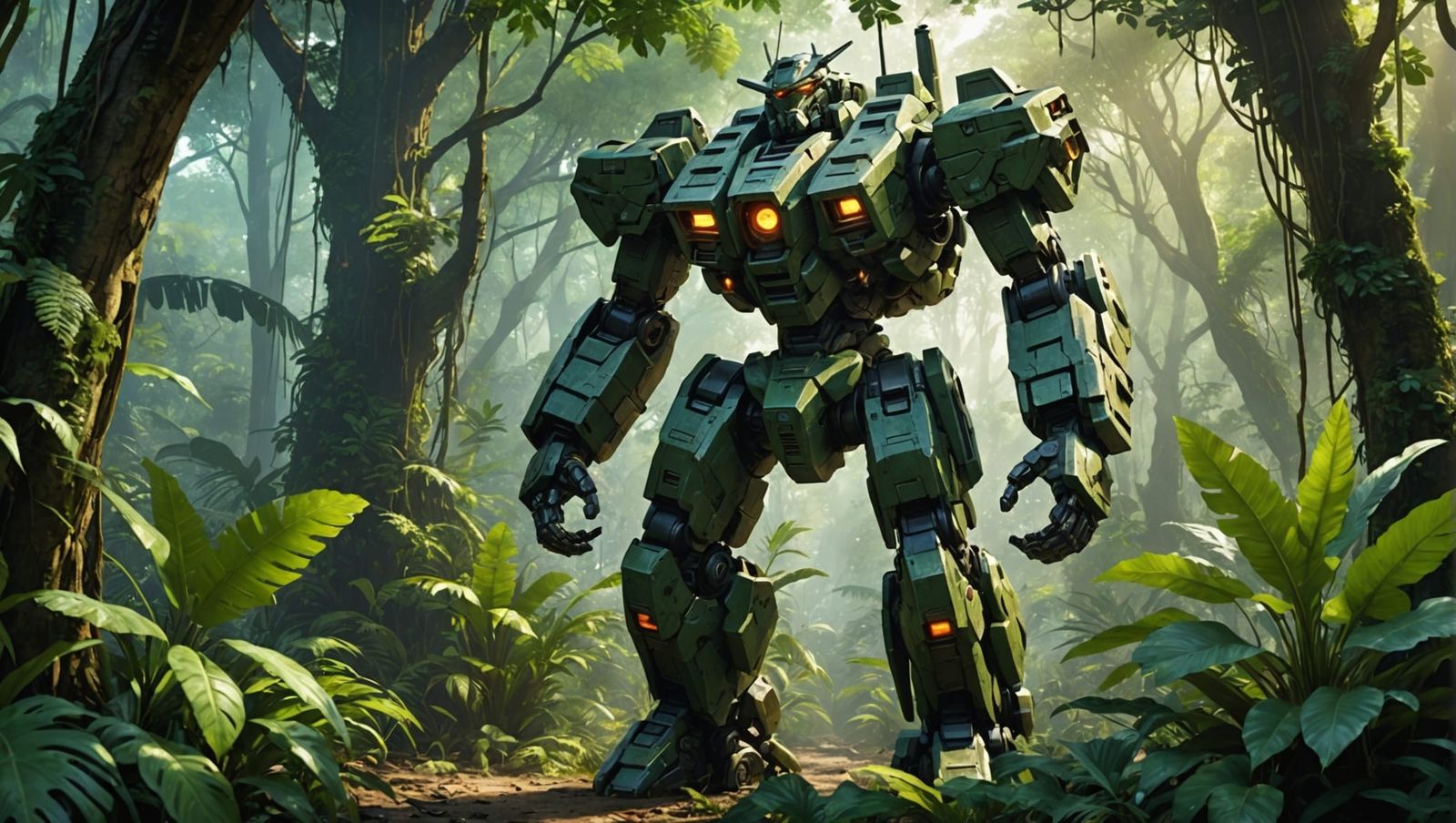 Camouflaged Mecha Jungle Attack in 4K Resolution