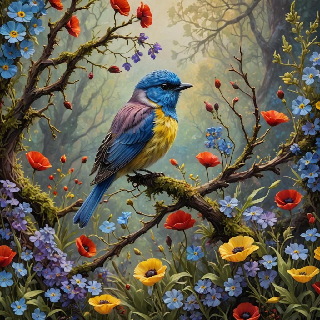 Colorful Bird Portrait in Hyper-Realistic Digital Oil
