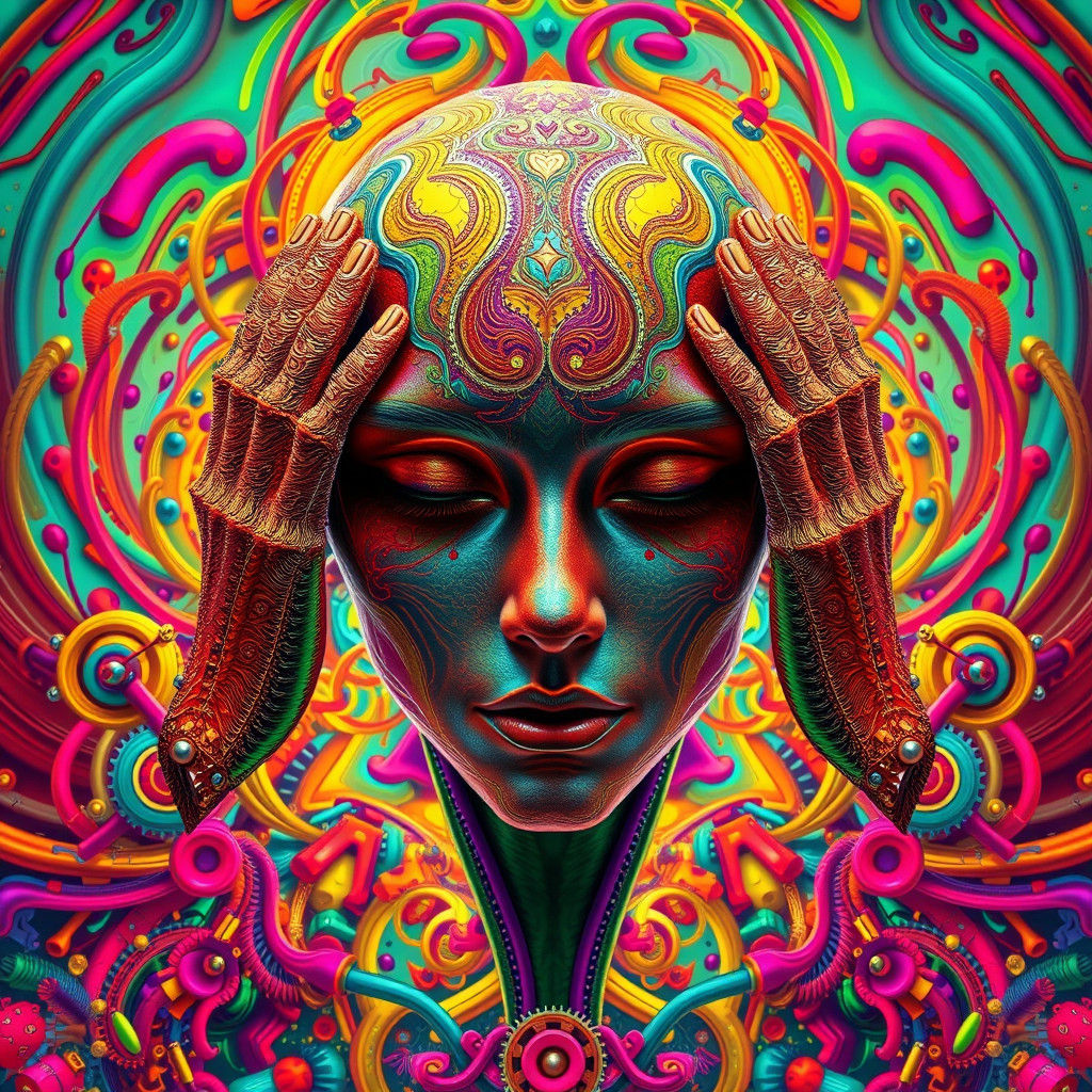 Cybernetic Face in Abstract Digital Art