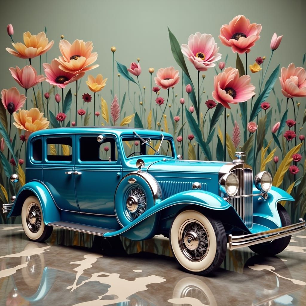 Retro-Futuristic Duesenberg Model in Vibrant Pop-Art Colors