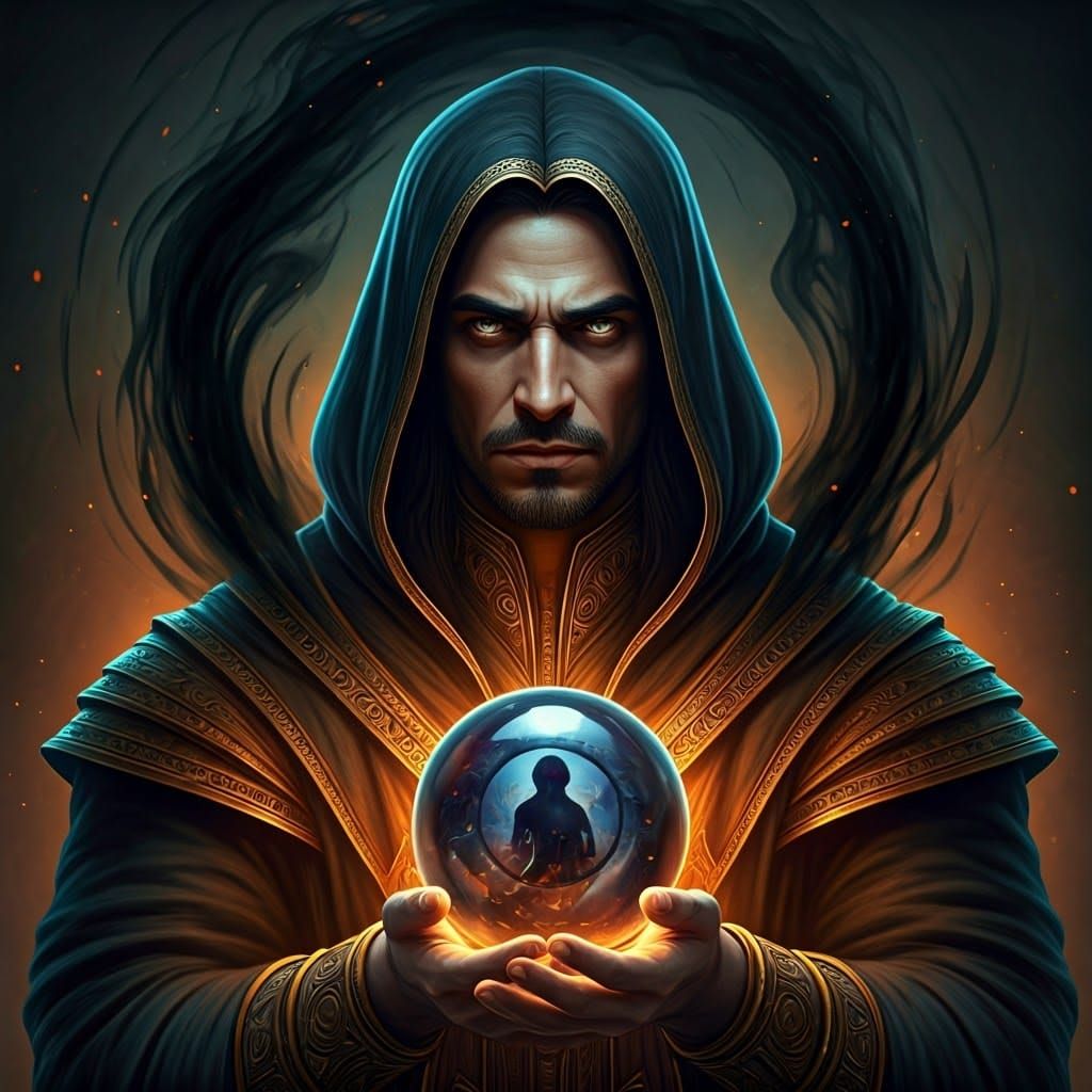 Mystical Man and Shadow Figure Portrait