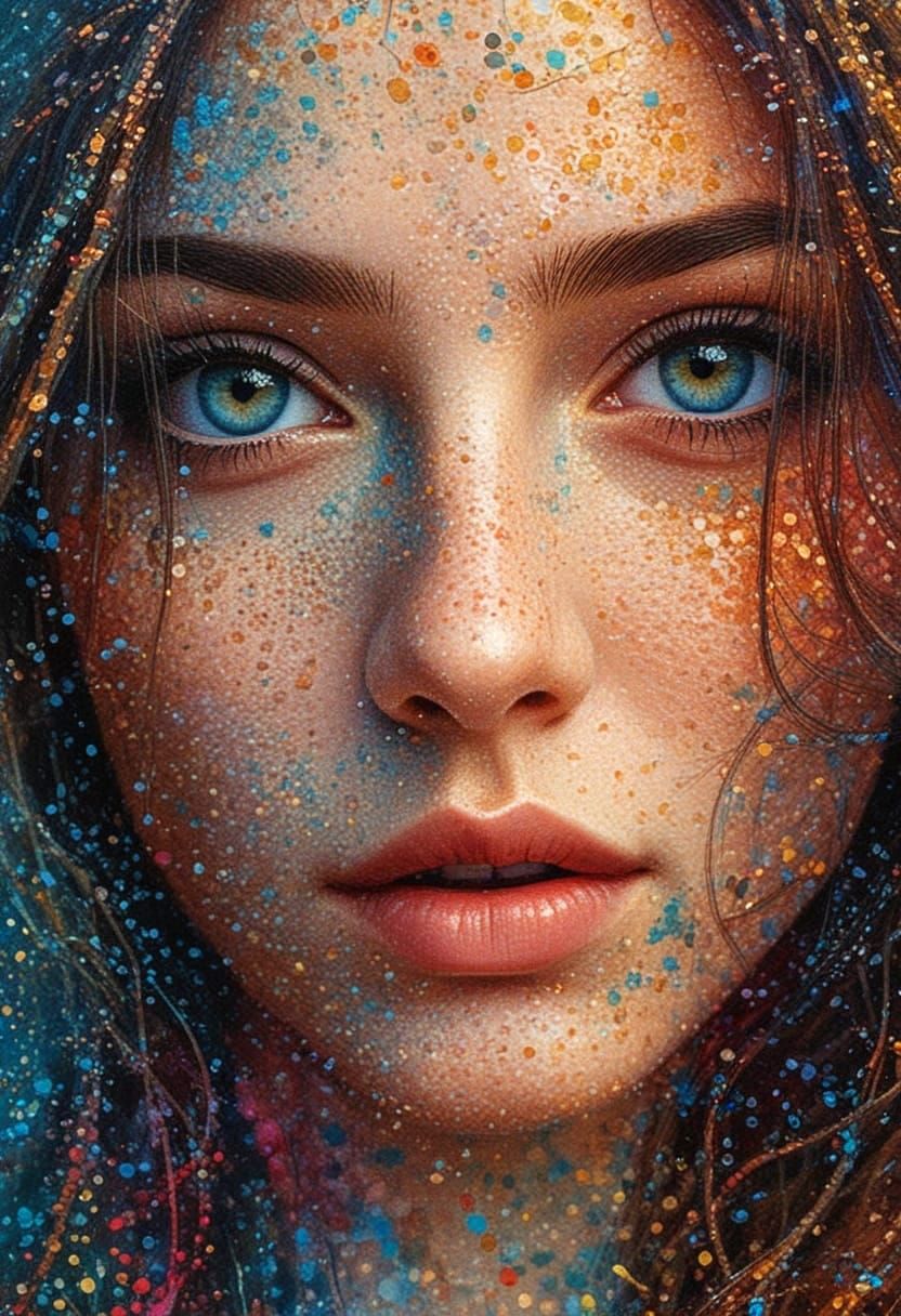 Pointillist Woman Portrait in Vibrant Colors