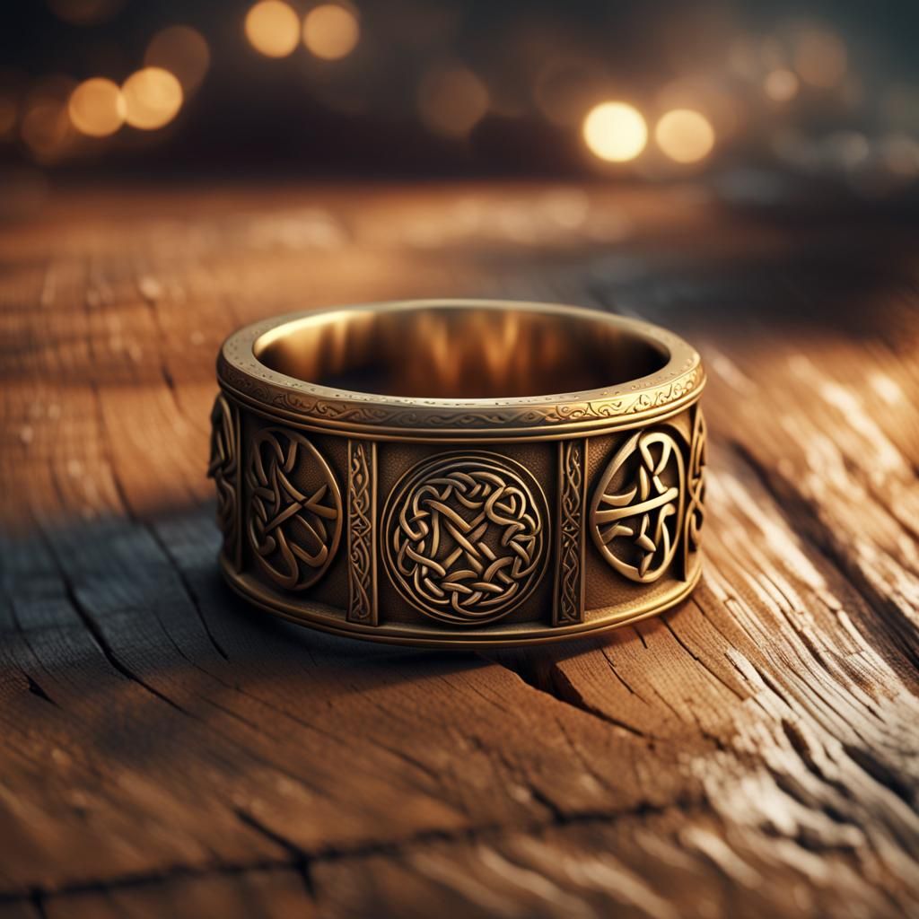 Celtic Runes Glow on Bronze Ring, Digital Painting
