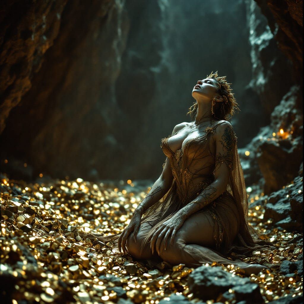 Stone-Skinned Cave Fairy in Crowned Brown Dress