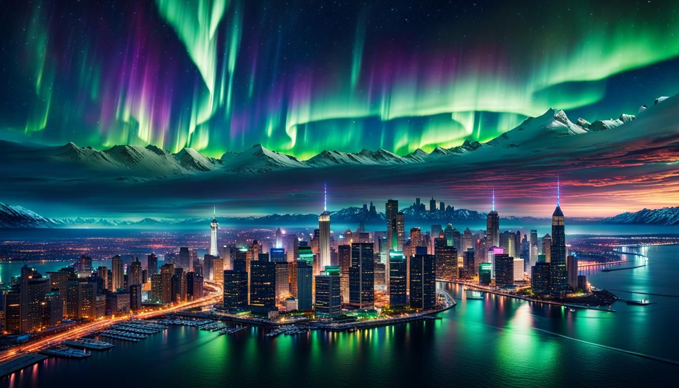 Aurora Borealis Over City: Digital Matte Painting