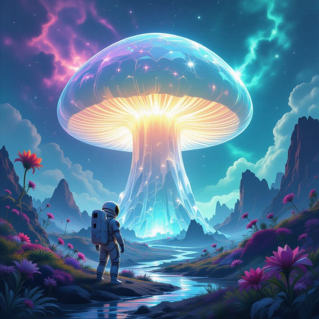 Astronaut Finds Giant Crystal Mushroom on Alien Planet