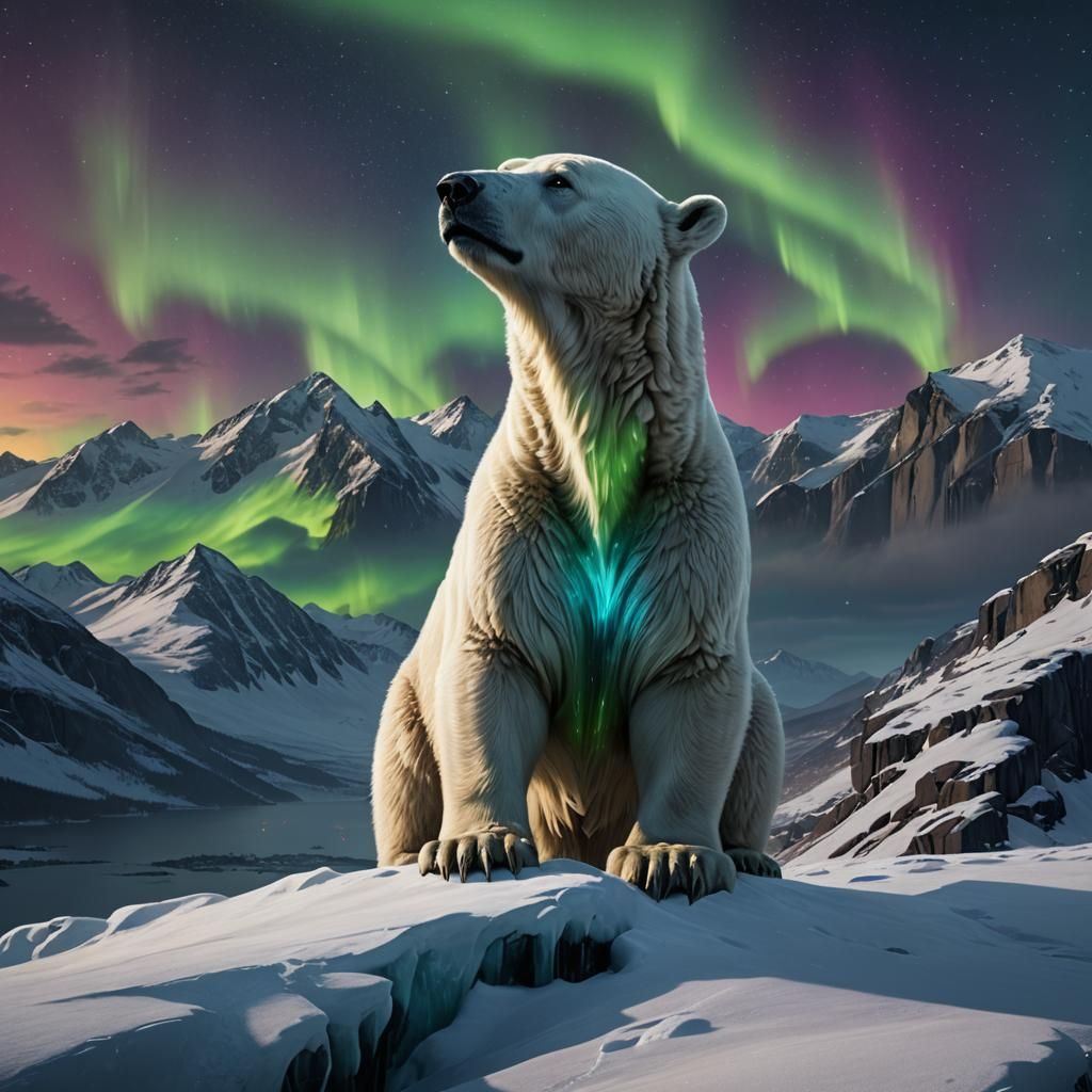 Polar Bear Under Aurora Borealis: Fantasy Concept Art