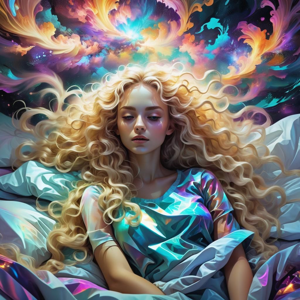 Fractal Storm: Glitch Art Girl in Bed