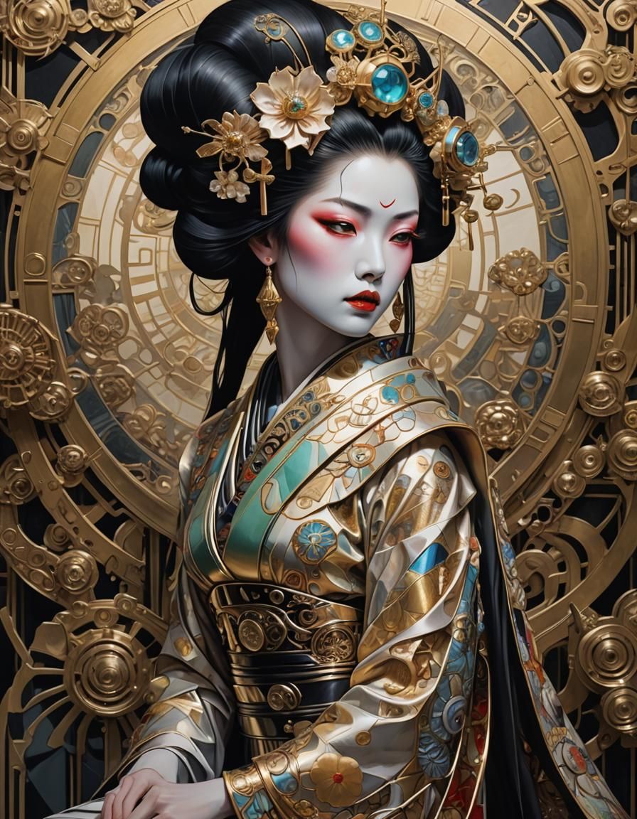Bejeweled  geisha  Titan Cubism  🌉neoTokyo   🫥Sharp Focus ...