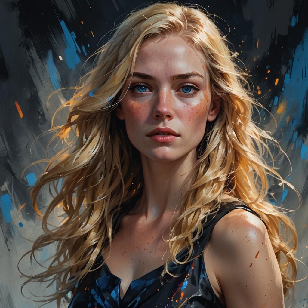 Sensual Portrait with Ornate Dress, Splash Art Style