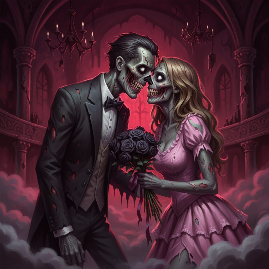 Undead Prom Couple in Dark Fantasy Style