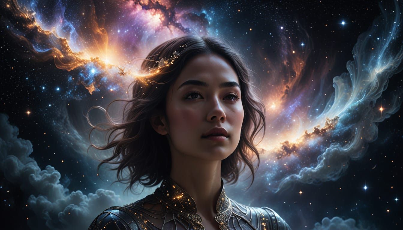 Celestial Woman Crowned by Stardust and Galaxies