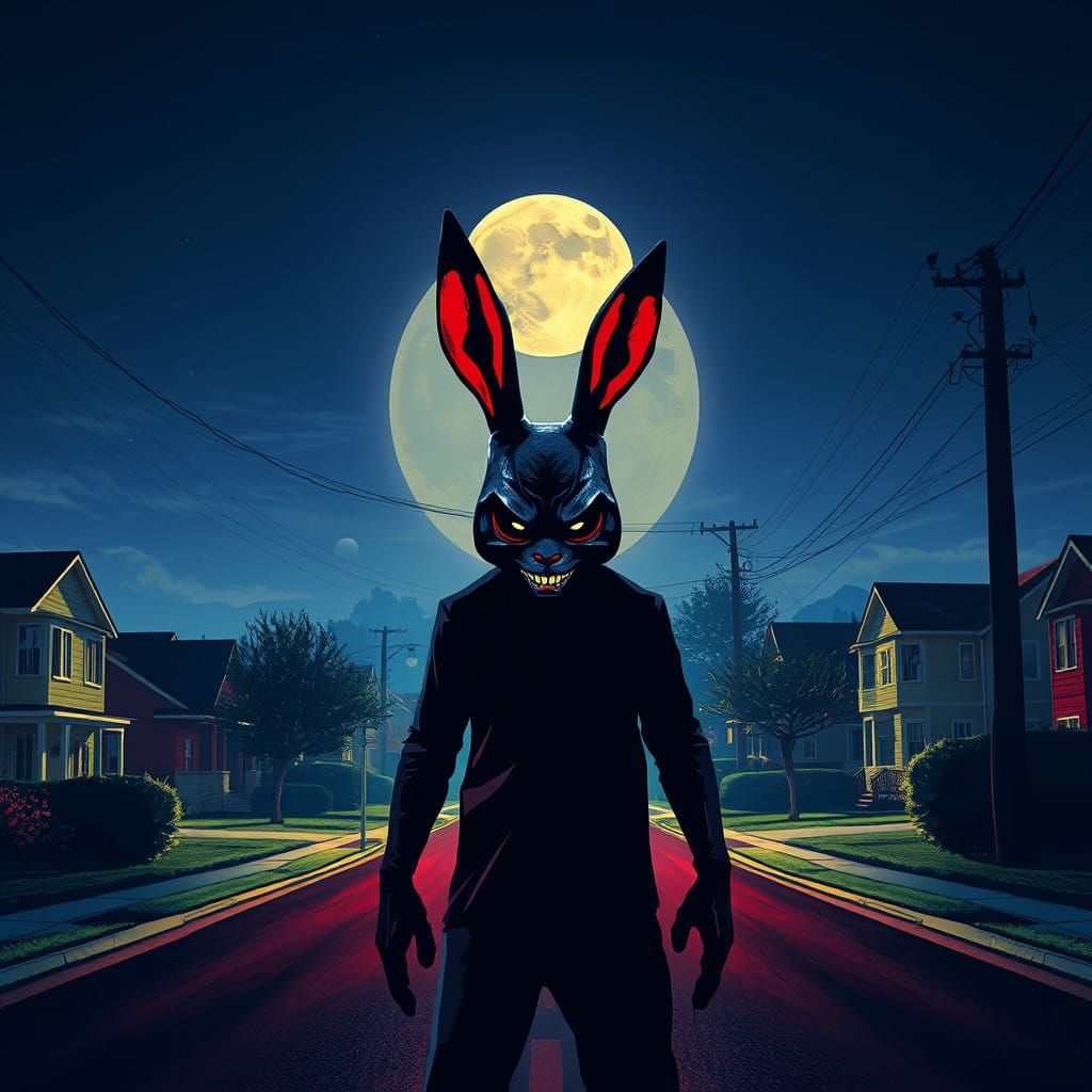 Surreal Dark Rabbit Menace Invades Suburban Street