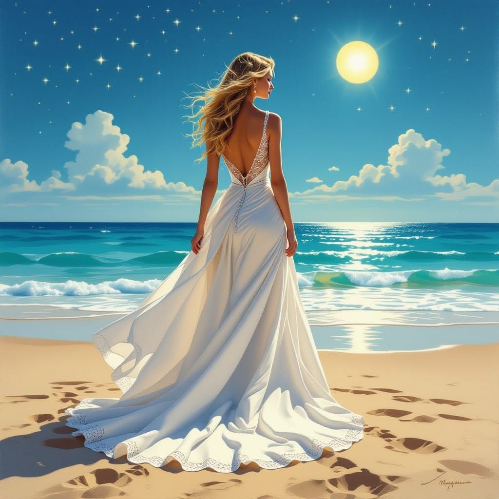 Surreal Gown of Sand, Sea, and Stars