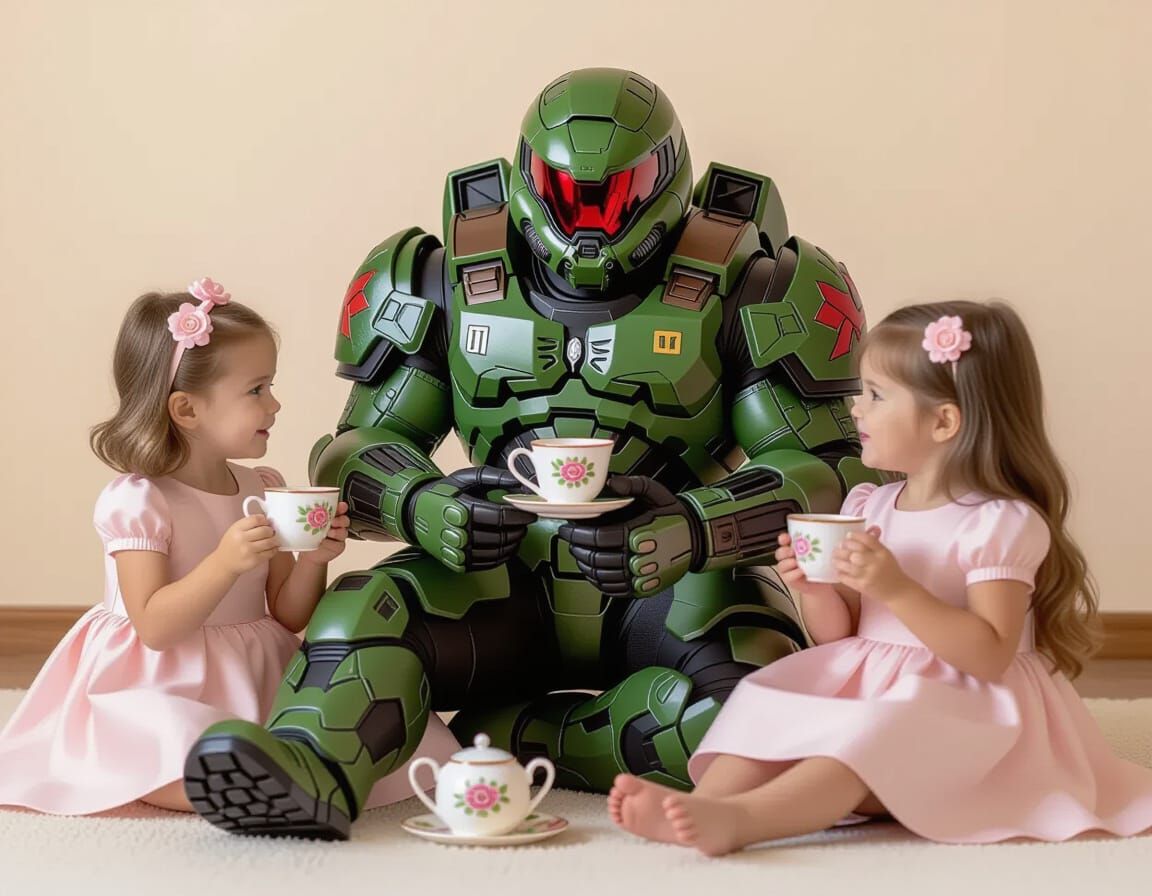 Doom Slayer's Tea Party with Adorable Girls