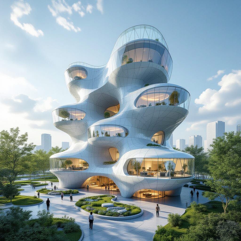 Futuristic Organic Apartment Cones in Sunny Urban Setting