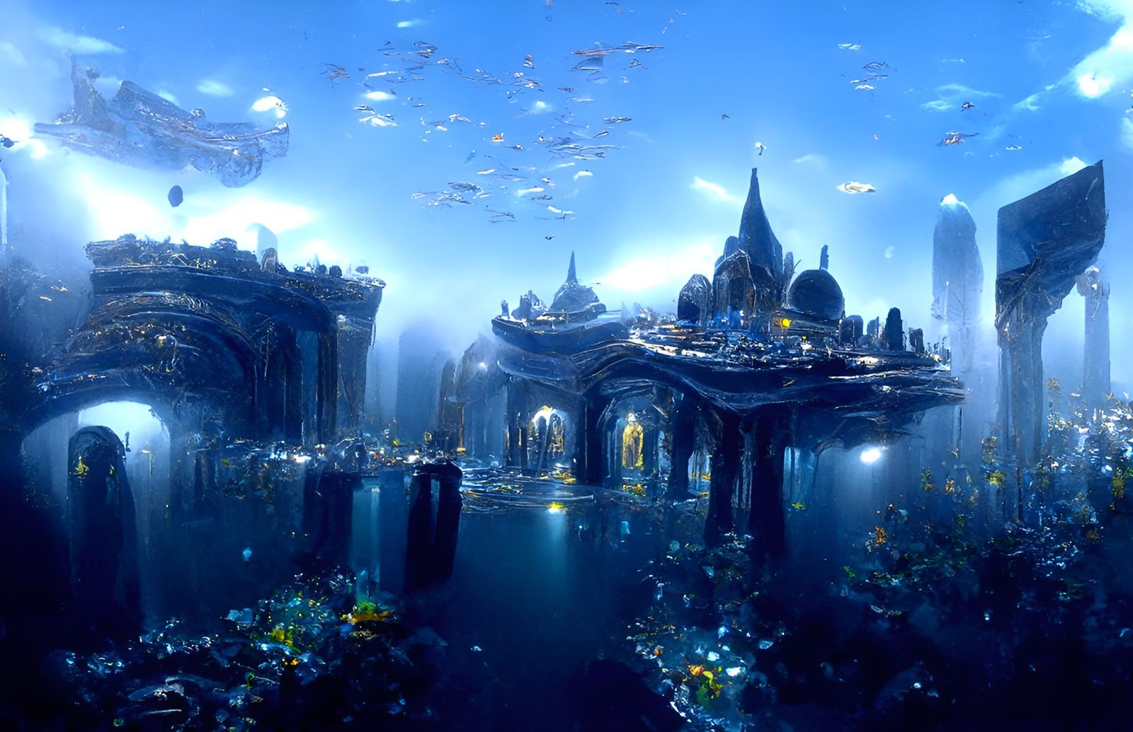 Detailed Underwater City Metropolis: A Cel-Shaded Digital Ar...