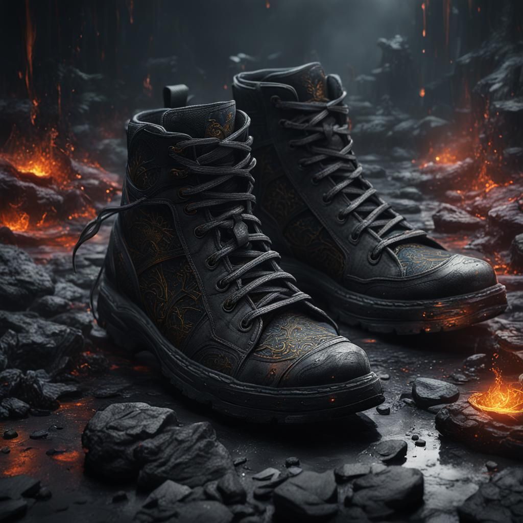 Black Figure Polishing Shoes in Detailed Matte Painting
