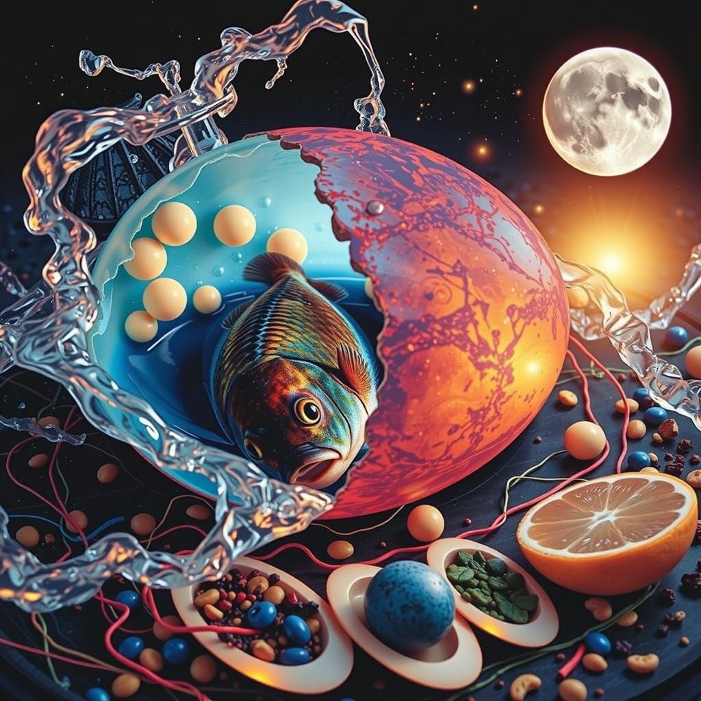 Egg With Bird Fish Inside Blue Yolk Simple Poster Art