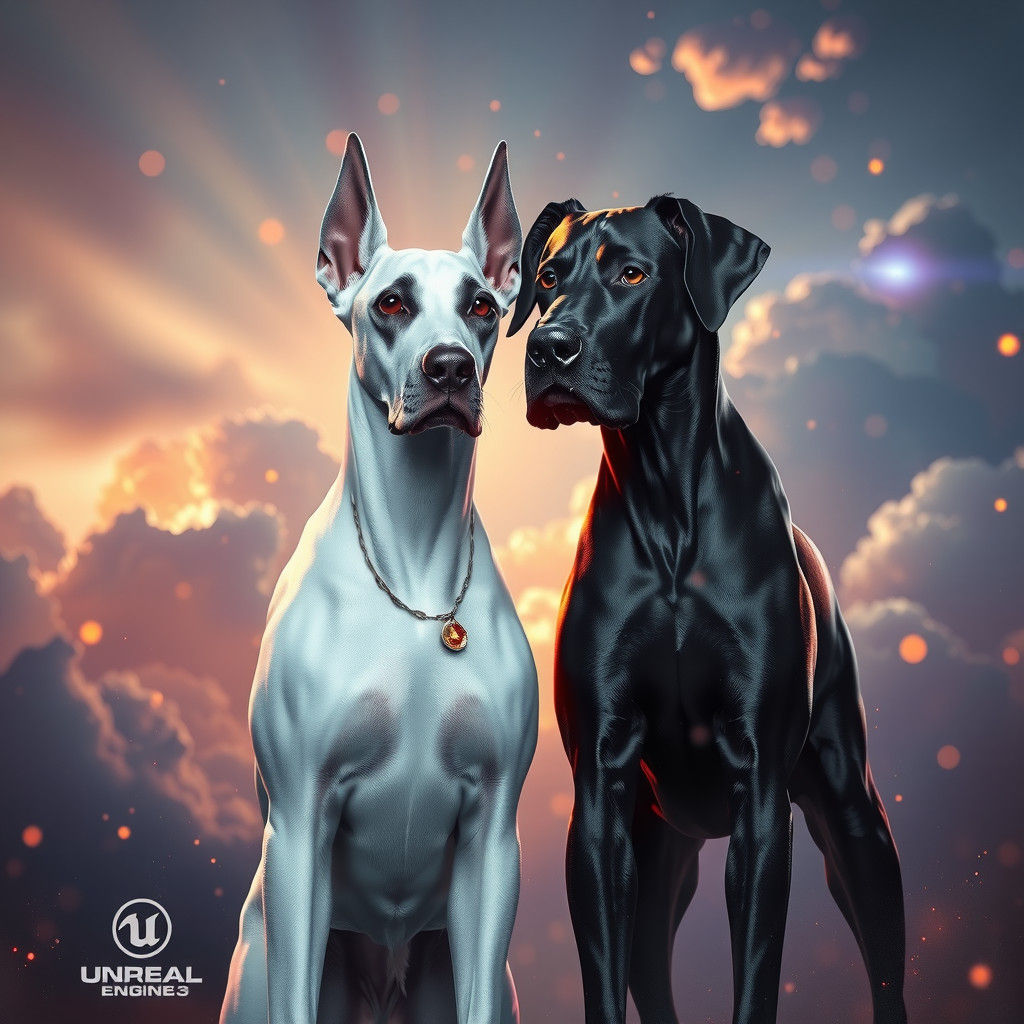 Doberman and Great Dane in Dreamlike Matte Painting