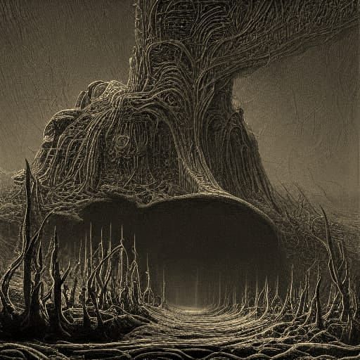 Dark Biomechanical World in Foggy, Surreal Style