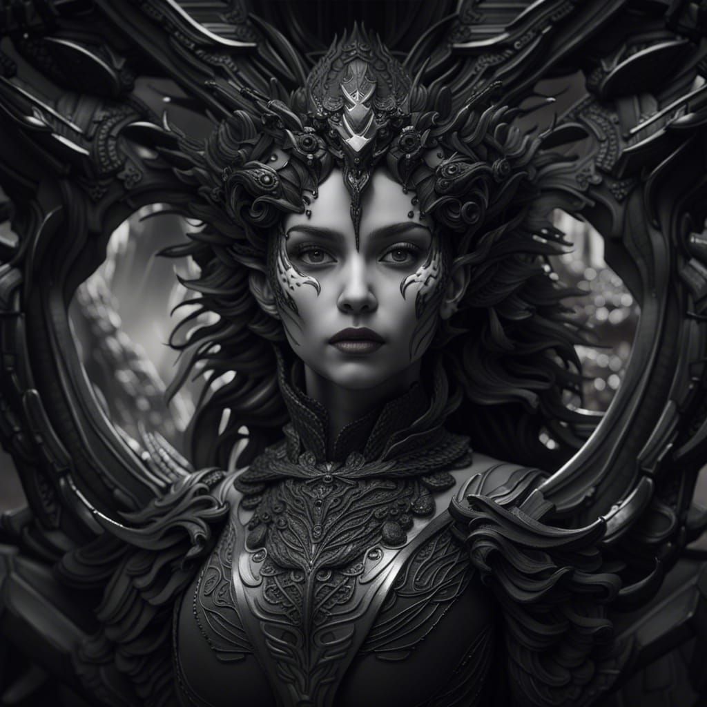 Monochrome Fantasy Portrait with Detailed Matte Painting
